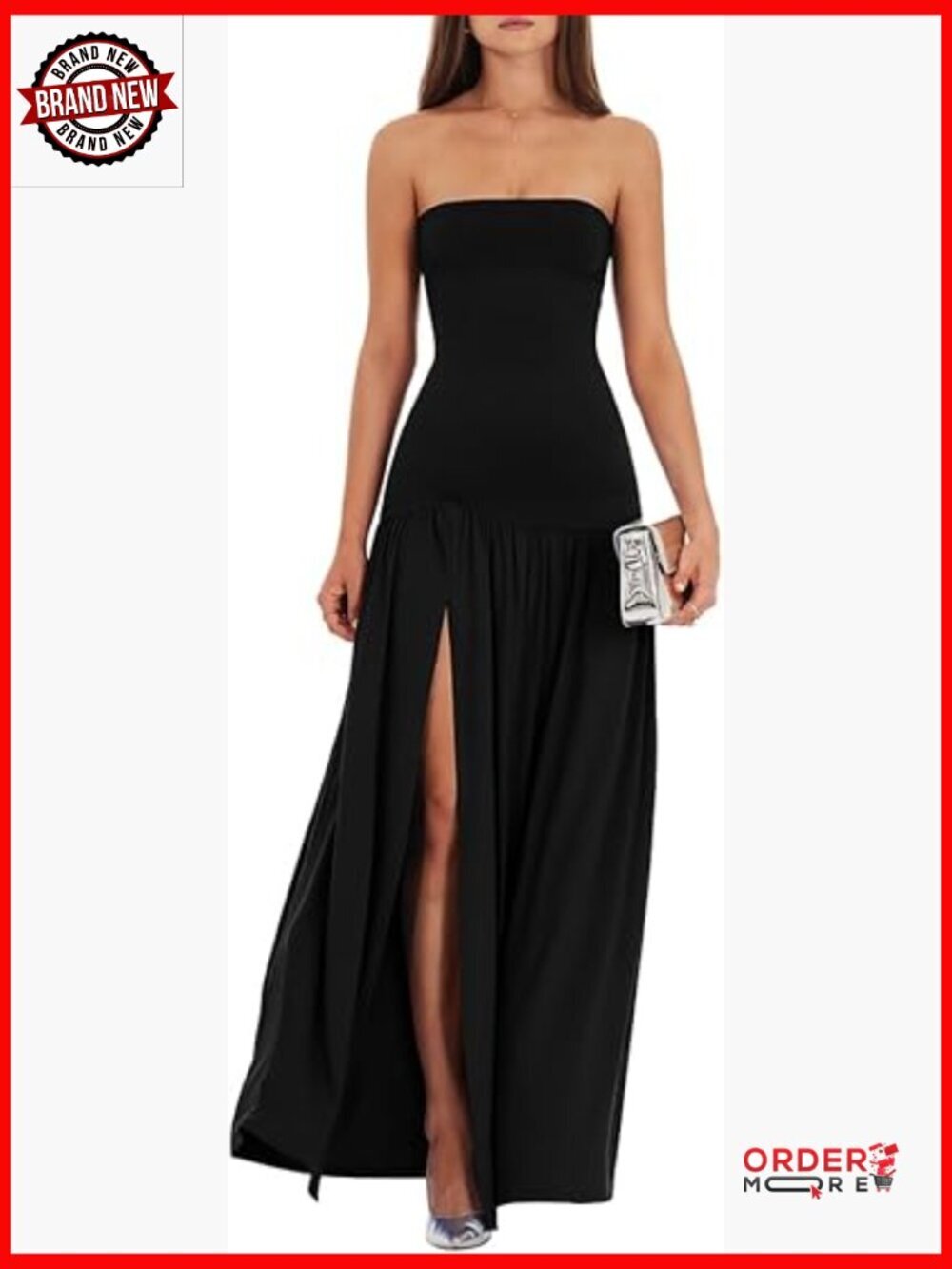 Strapless Flowy Maxi Dress with High Split Tube Bodycon Party